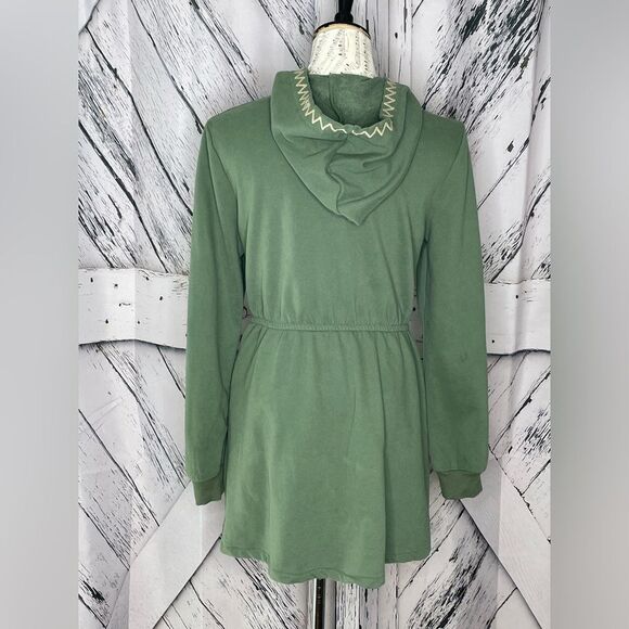 Solitaire Embroidered Full Zip Tunic Hooded Sweatshirt Green Size M - Picture 3 of 9